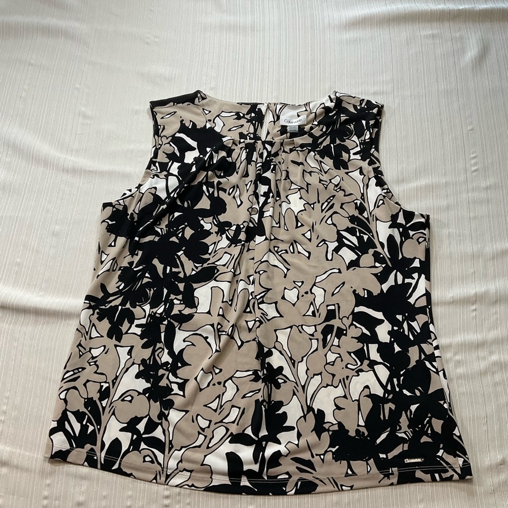 Calvin Klein Black White Beige Floral Tank Top NWT #2376